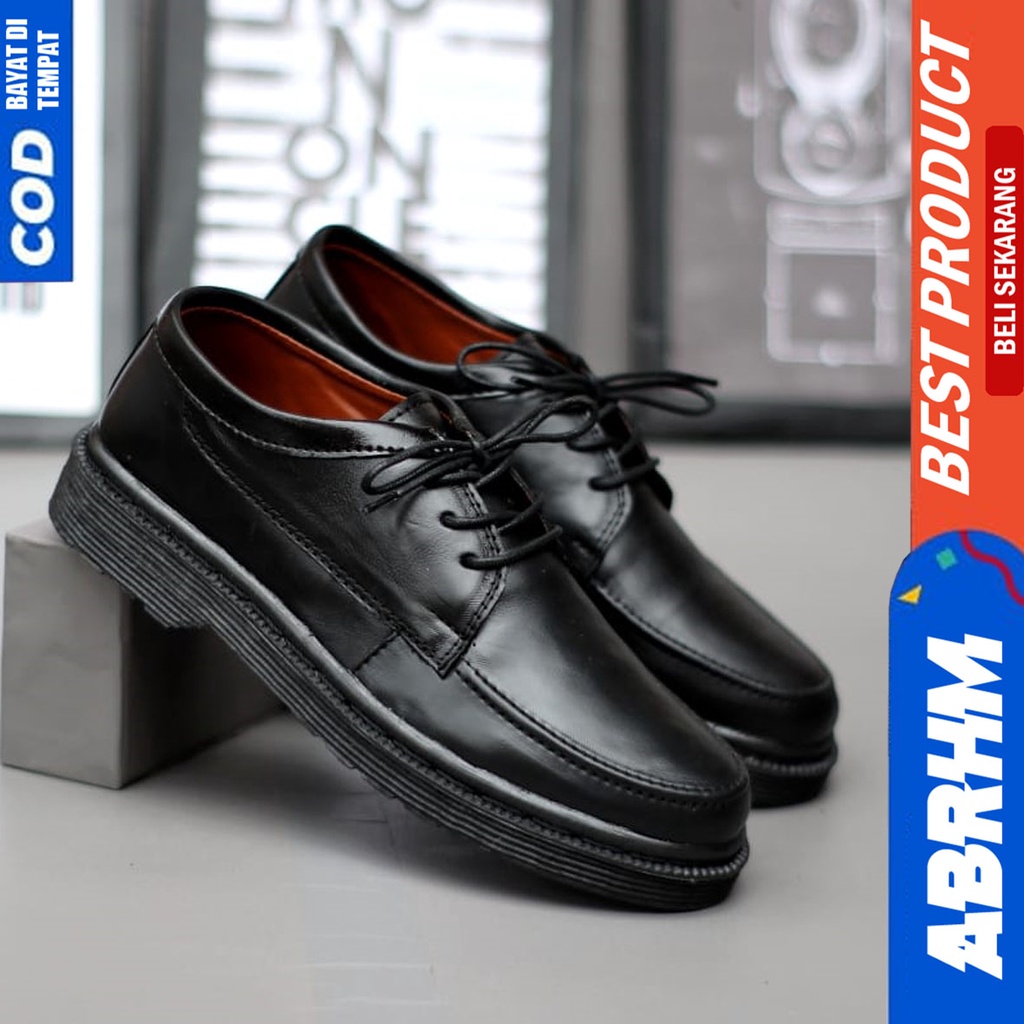 Sepatu Pantofel Formal Pria Kerja Kulit Asli Docmart Low Boots Hitam Abraham Flora