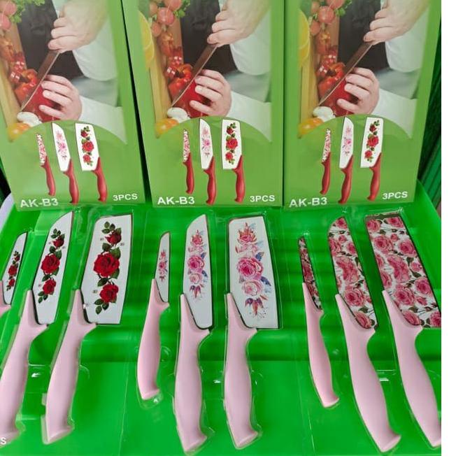 ら KD1 PISAU SET MOTIF BUNGA BAHAN KERAMIK / PISAU DAPUR / PISAU SET KERAMIK / PISAU DAPUR SUPER TAJA