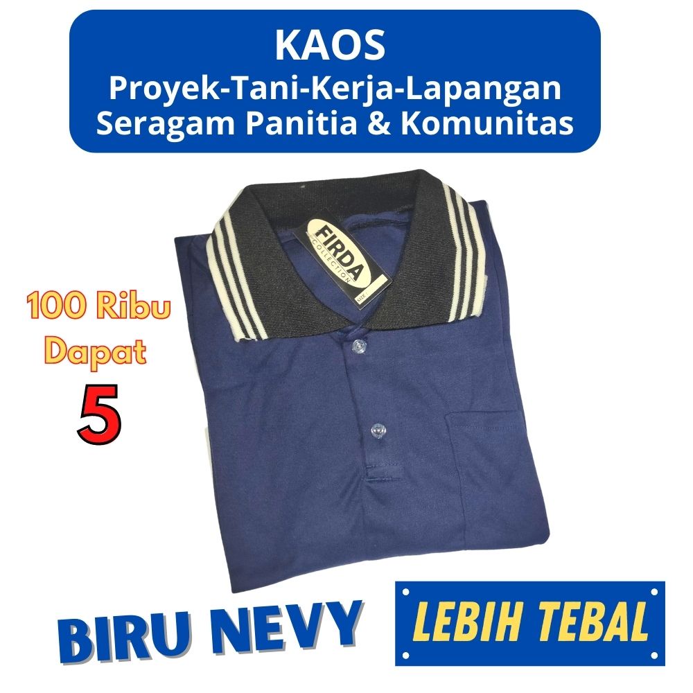 100 Ribu 5 Kaos Pria Kerah Lengan Panjang Polo Polos Kerja Kuli Bangunan Lapangan Tani Proyek Basahan Seragam Murah ADem