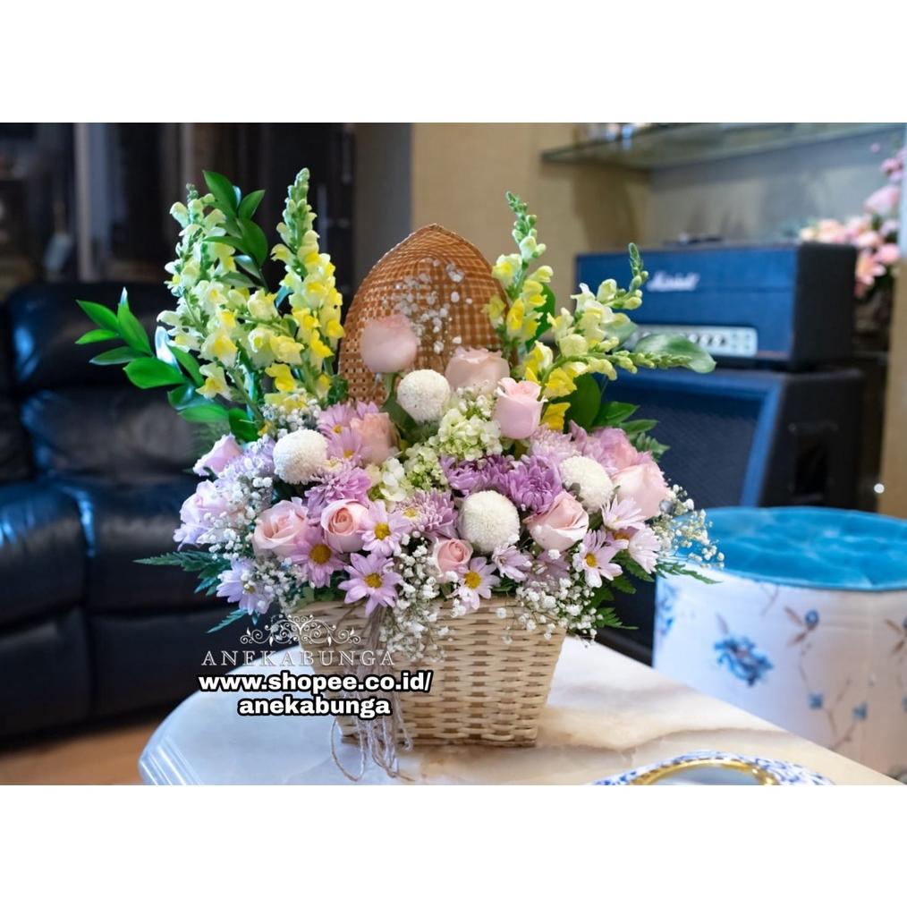 Rangkaian Pot Rotan Vas Bunga Meja Hias Asli Segar Rattan Vase Flower Grand Opening Lekas Sembuh Kad