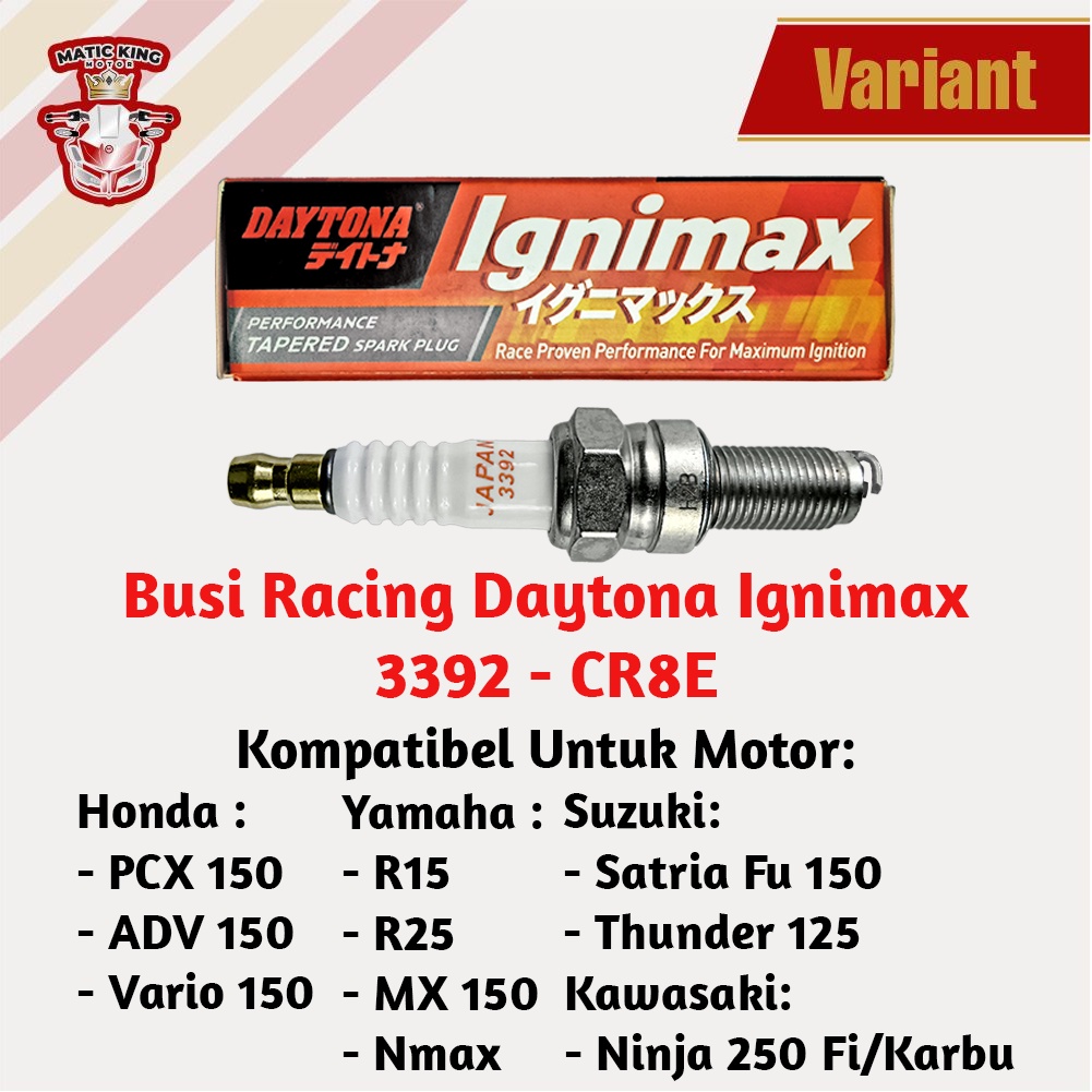 Busi Racing Beat Vario Karisma Supra X 125 Scoopy Verza PCX New MegaPro Genio Deluxe Blade Revo absolute CBR ADV 150 250R DAYTONA IGNIMAX 3390