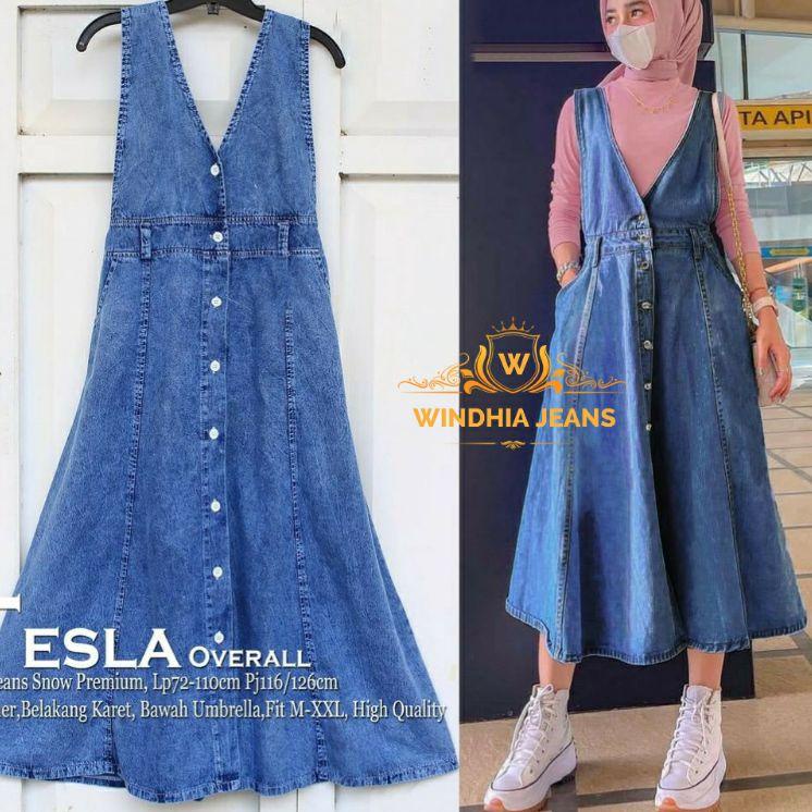 Special Price Tesla Overall Overal Rok Kodok Jeans Denim Wanita Jumbo Big Size