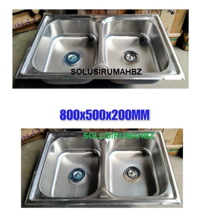 BCP DALAM SS 80 50 20 CM BAK CUCI PIRING STAINLESS 2 LUBANG 2LB TEBAL kitchen sink 304 2 lubang 85cm an 80cm an tinggi 20cm 200mm 200 mm