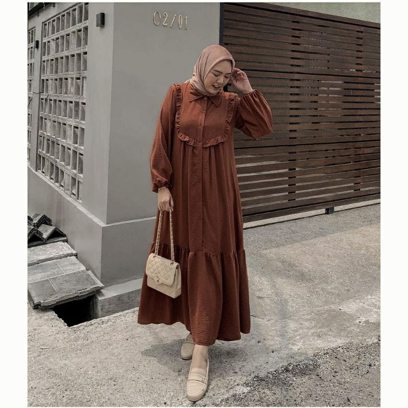 ( DRESS VIRAL) MARISKA DRESS/ DRESS TERLARIS CRINKLE AIRFLOW/ BUSUI FRIENDLY/ BANYAK SIZE M, L DAN XL