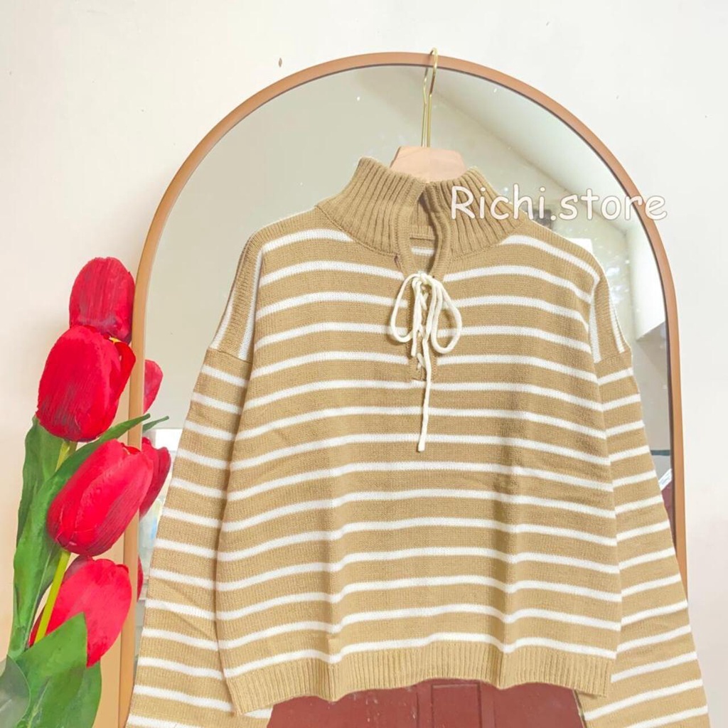 RALINE CROP TALI RAJUT MOTIF GARIS TURTLENECK TERBARU