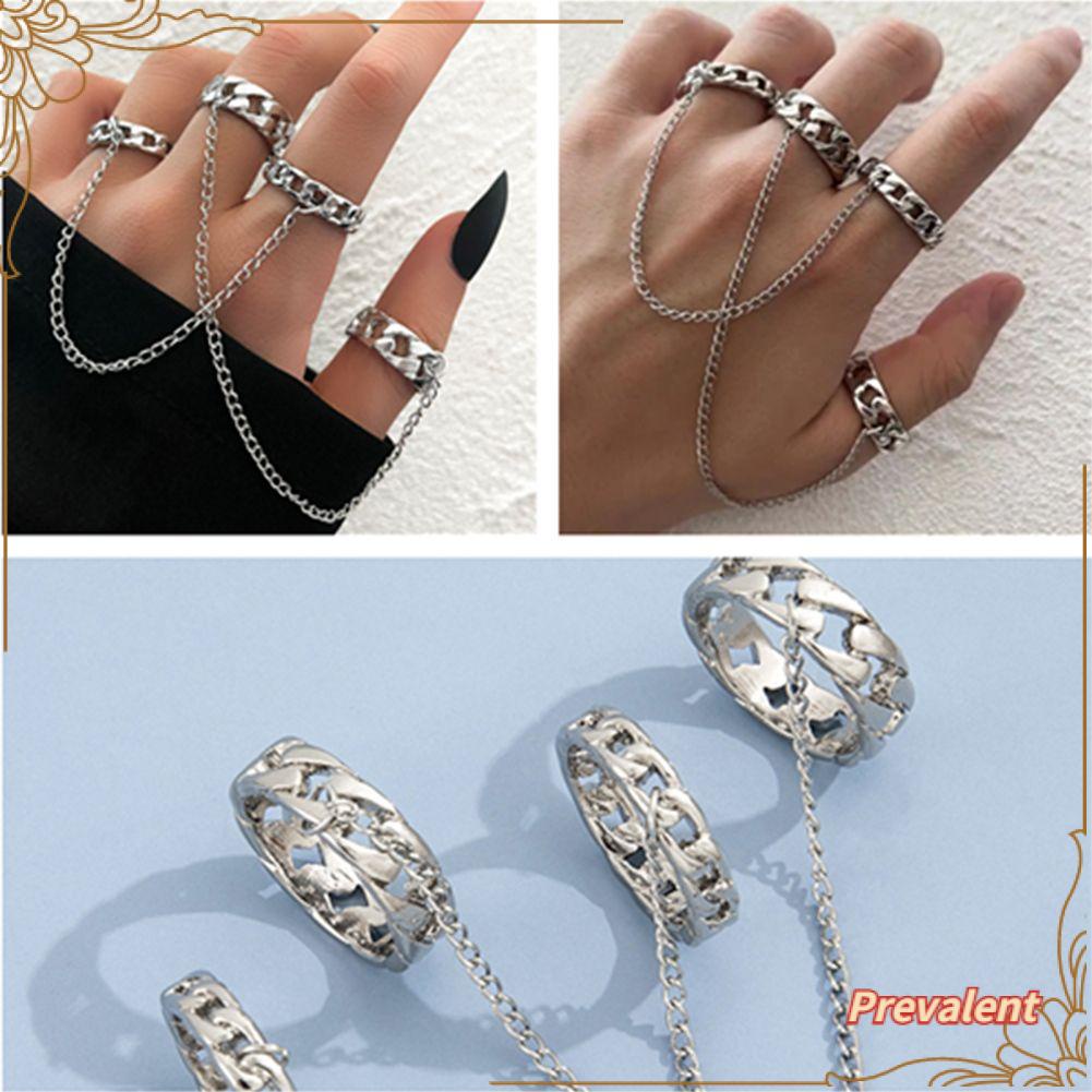 Preva 2Pcs/Set Rantai Liontin Cincin Perhiasan Aksesoris Pesta Melingkar Geometri Punk Memutar Rings Rings Rings Set