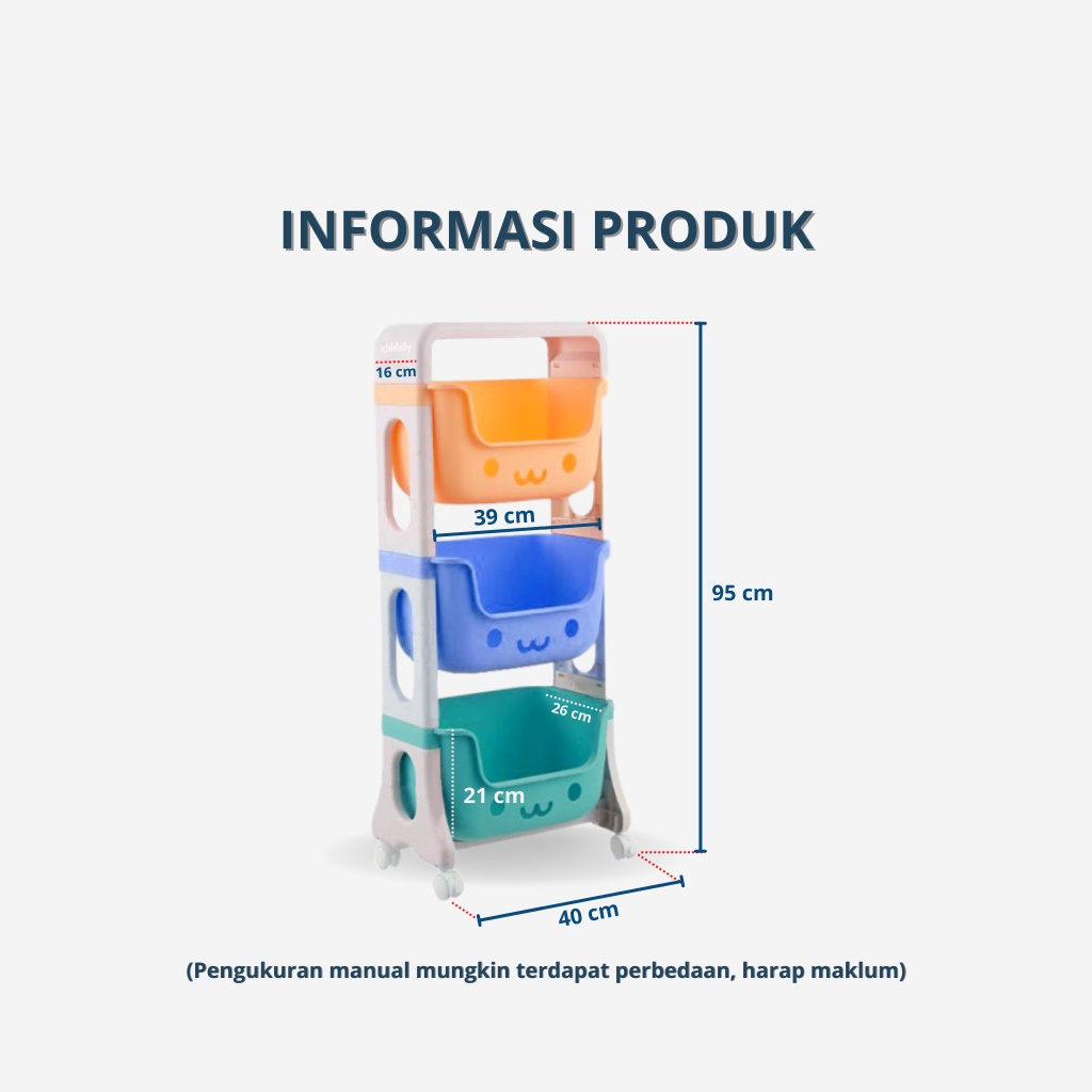 RAK MAINAN ANAK SMILE RAK MINI RODA SUSUN 3 TEMPAT PENYIMPANAN MULTIFUNGSI BERKUALITAS KD