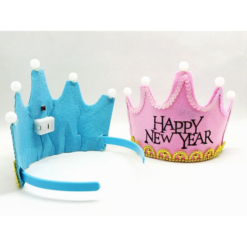 Glowing Happy New Year Crown Hat Led Aksesoris Tahun Baru