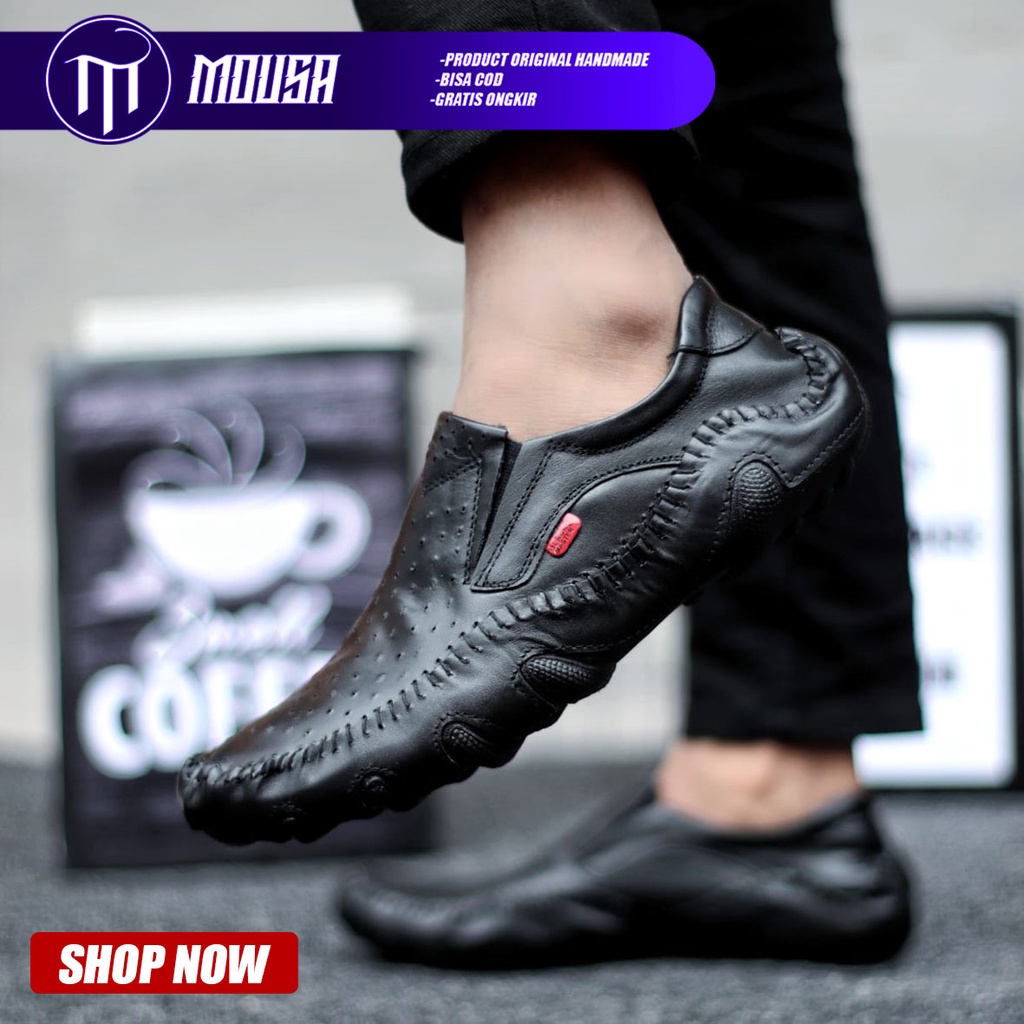 Sepatu Pantofel Formal Kerja Slop Pria Kulit Asli Mousa Inzagi