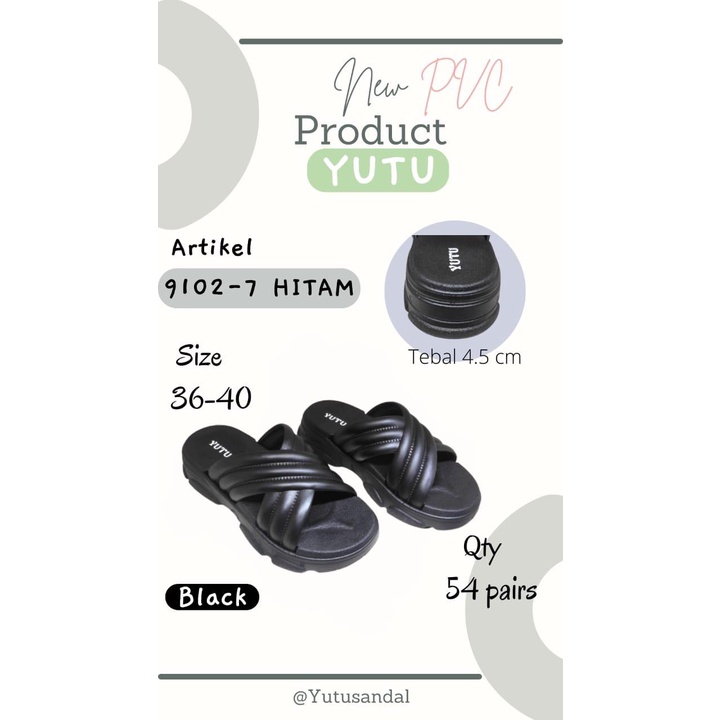 YT-9102-7 Sandal Wanita Selop Hak Tebal Kekinian / Sandal Karet Korean Style Trendy Merek Yutu Size 37-41