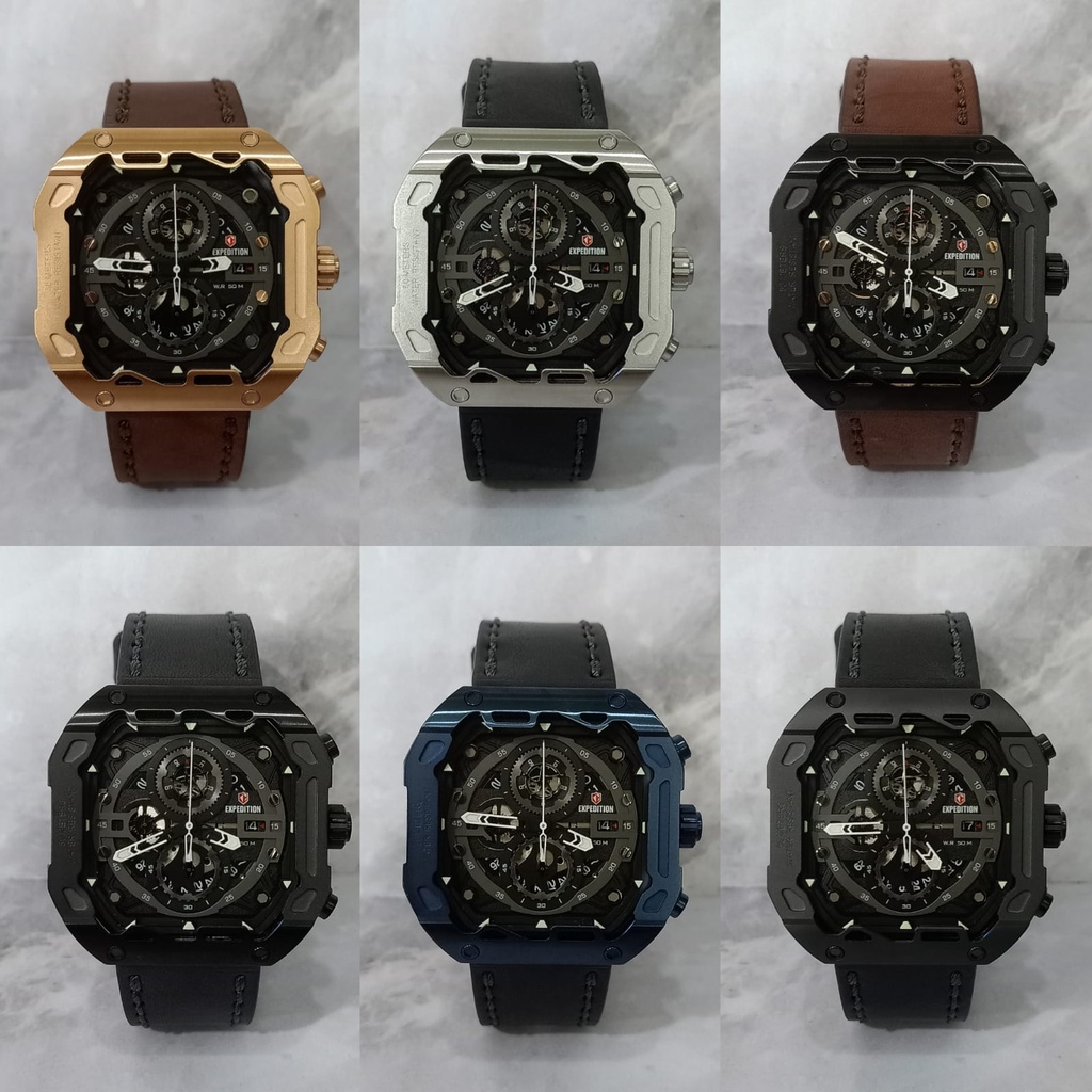 Jam Sport Pria Expedition E6826 E 6826 Leather Chronograph Original Garansi Resmi