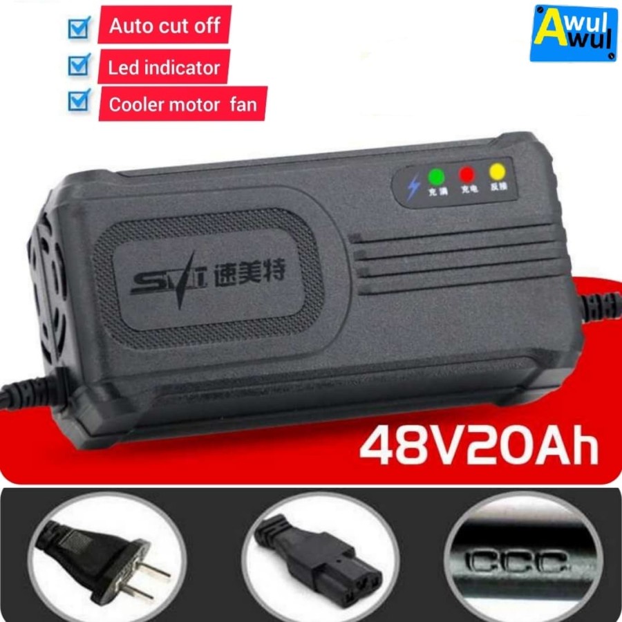 Charger Sepeda listrik / Cas Aki Sepeda Listrik 48v 20Ah 190 Watt
