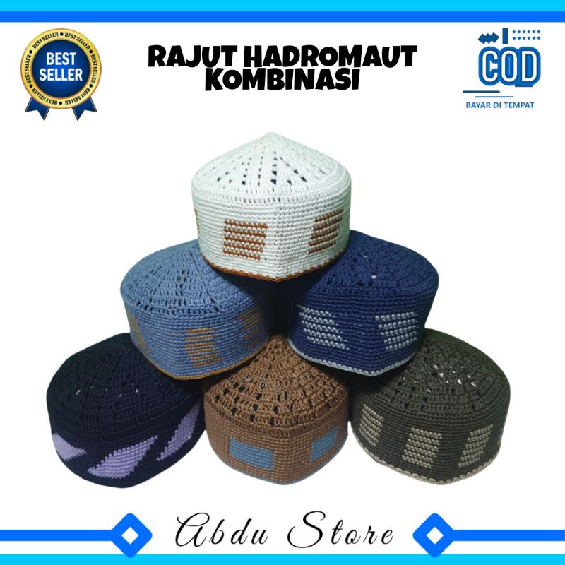 Peci RAJUT YAMAN KOMBINASI TEBAL Murah , Peci Haji Yaman Hadromaut Kombinasi , Kopiah Rajut Dewasa Y