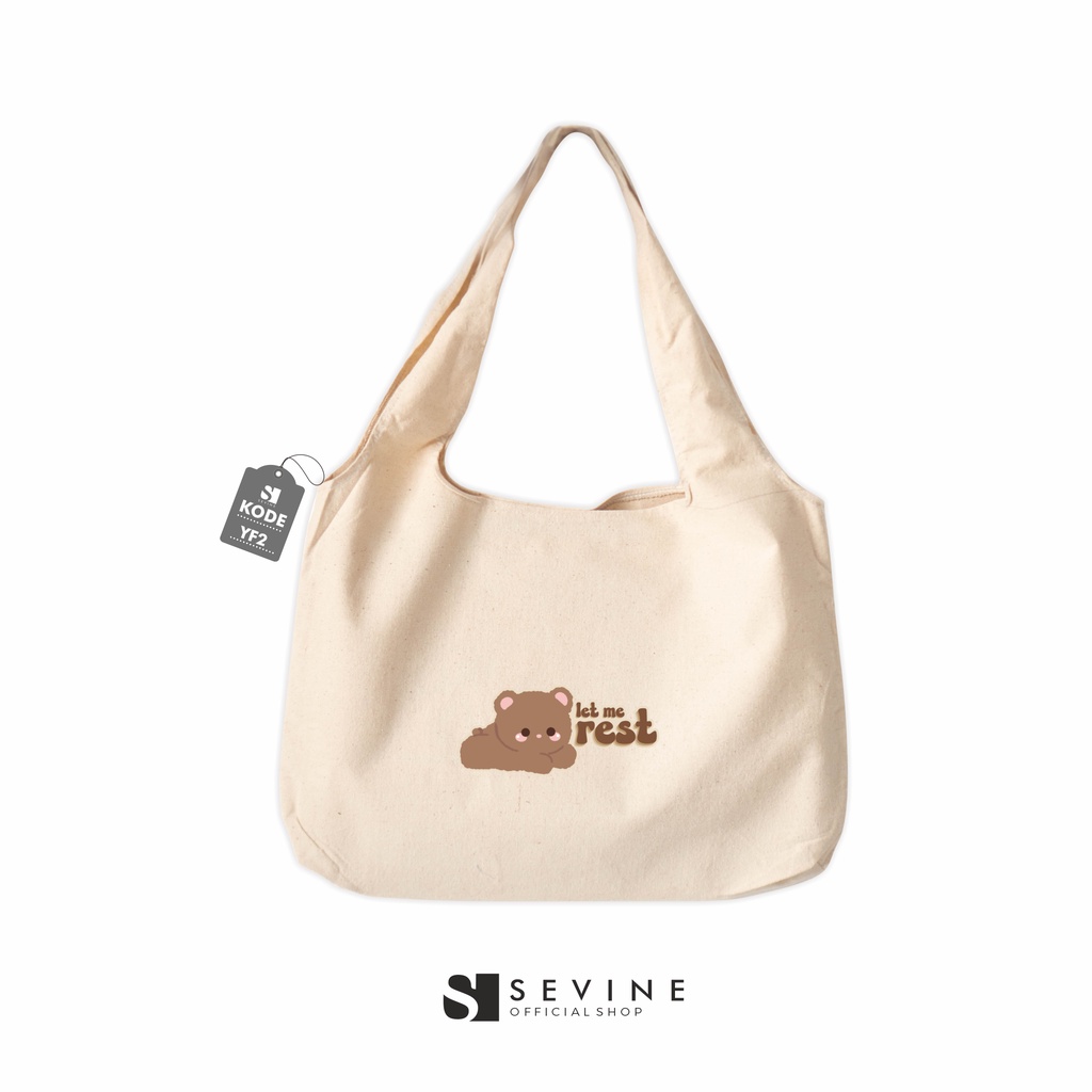 Sevine Tote Bag Kanvas Bonnie Tas Wanita Kuliah Fashion Laptop Totebag Quotes Aesthetic Vintage Pastel Chibi Cute Bear Series - YF