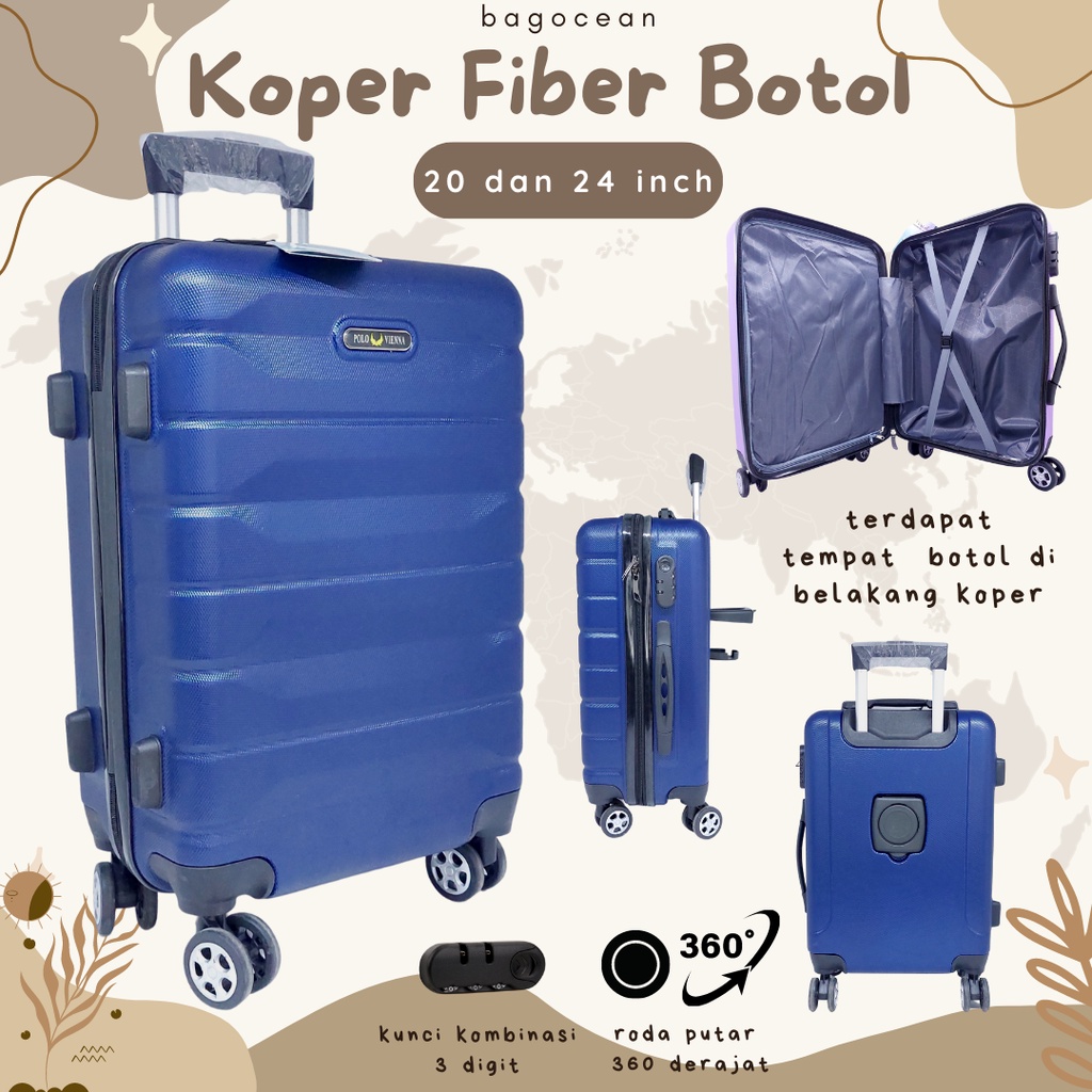 Koper FIBER Polo Viena Motif GARIS + TEMPAT BOTOL Portable TERMURAH / Koper FIBER + Bottle Holder Portable / Koper Fiber POLO Size 20INCH 24 INCH / Fiber Cabin Size Polo Viena 20&quot; 24&quot; TERBARU / Koper Travel POLO VIENA HARD COVER Size KABIN BAGASI COLORFUL