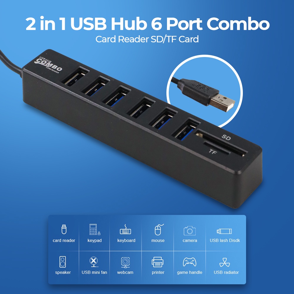 Easy Idea CB220602 USB Hub 2 in 1 6 Port Combo Card Reader SD/TF Card