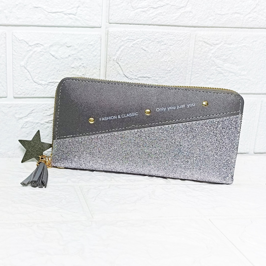 Dompet Panjang Wanita Zipper Fashion Style Korea Dompet Clutch Cewek 1 Resleting PU Multifungsi Azgalery D82