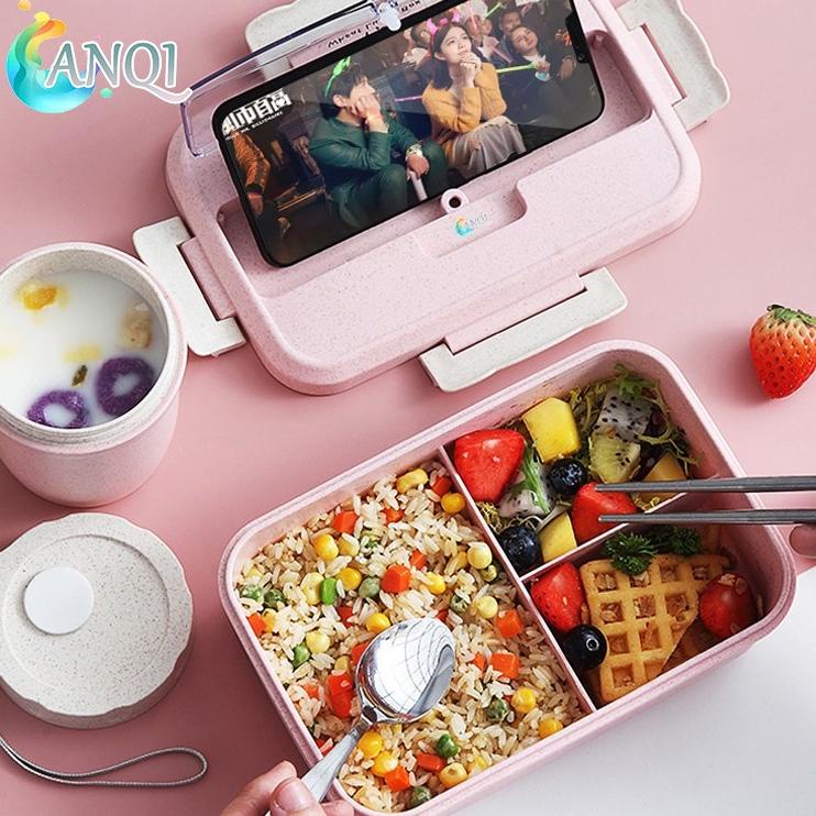 STAR ANQI SHOPlunch box 3 Warna PP Jerami Gandum 1000 ml Lunch Box With Free Sendok BPA /VS