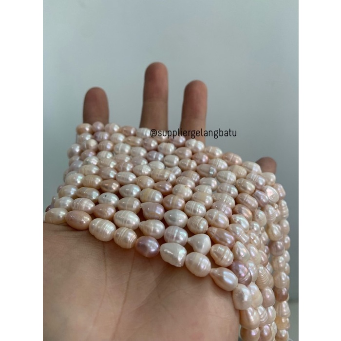 Mutiara Air Tawar asli mix warna 8 x 12mm oval lavender white peach