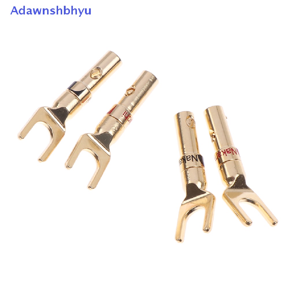 Adhyu 4Pcs U/Y Spade Lapis Emas Banana Plug Adaptor Konektor Kabel Speaker Audio  Id