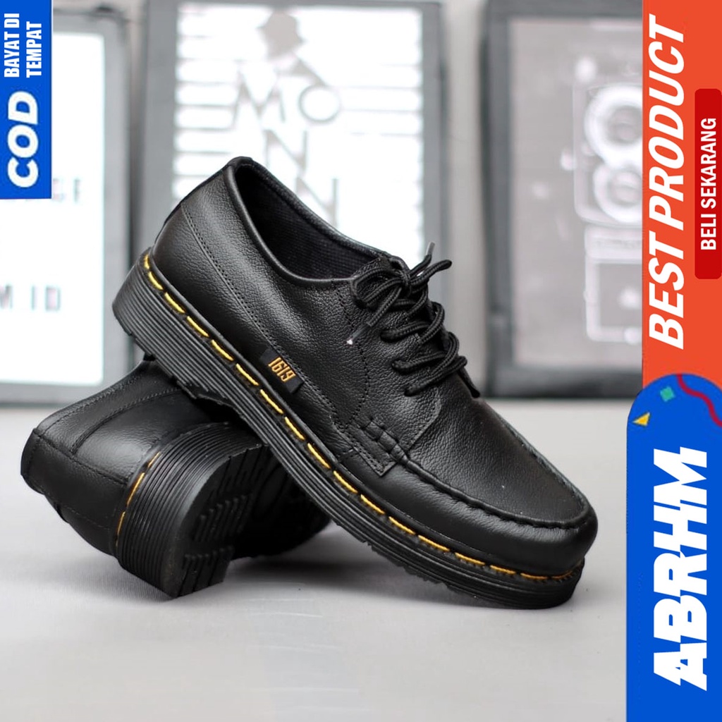 Sepatu Formal Pantofel Docmart Low Boots Kulit Asli Kerja Pria Hitam Abrhm Gani