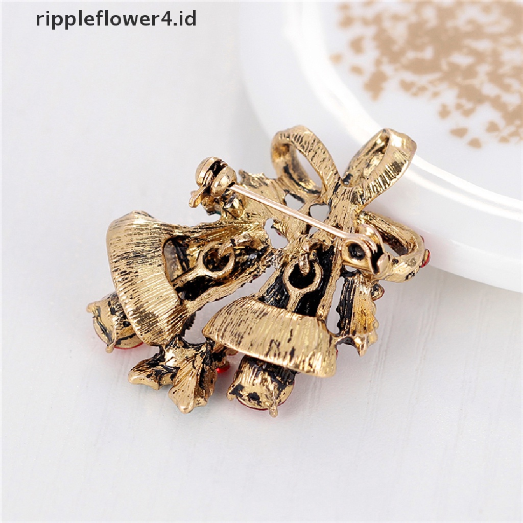 {rippleflower4.id} 1pc Fashion Natal Berlian Imitasi Lucu Natal Bell Bros Pin Xmas Hadiah Pesta~