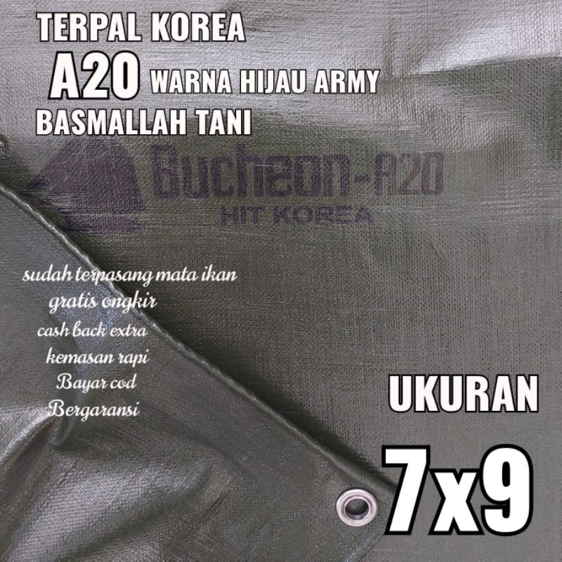 Terpal KOREA A20 Warna Hijau Army ukuran 7x9 meter merk TRECK