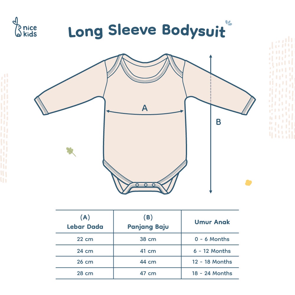 Nice Kids - Long Sleeve Bodysuit (Baju Bayi / Bodysuit One Piece Jumper Romper Terusan Bayi)