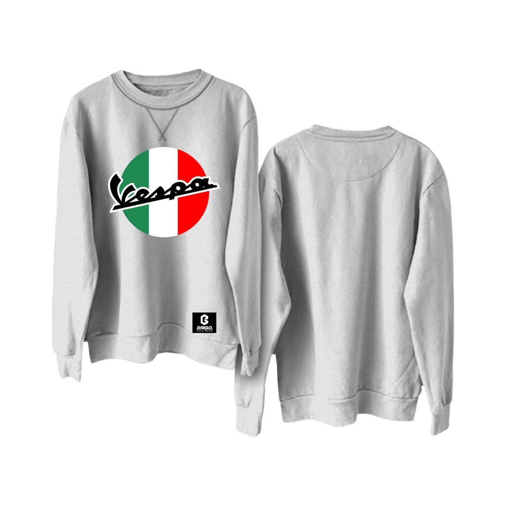 BRIGO X VESPA ITALY Basic Sweatshirt II Sweater Crewneck Polos BRIGO X VESPA Sablon DTF Fleece Cotton M-XXL (Pria &amp; Wanita) Free stiker&amp;Gantungan Kunci