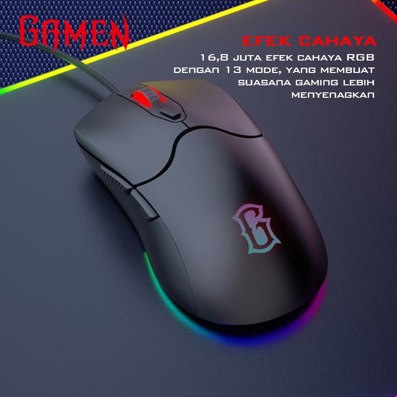 Gamen GM200 / GM-200 Gaming Mouse Macro Wired RGB Light 7200 DPI