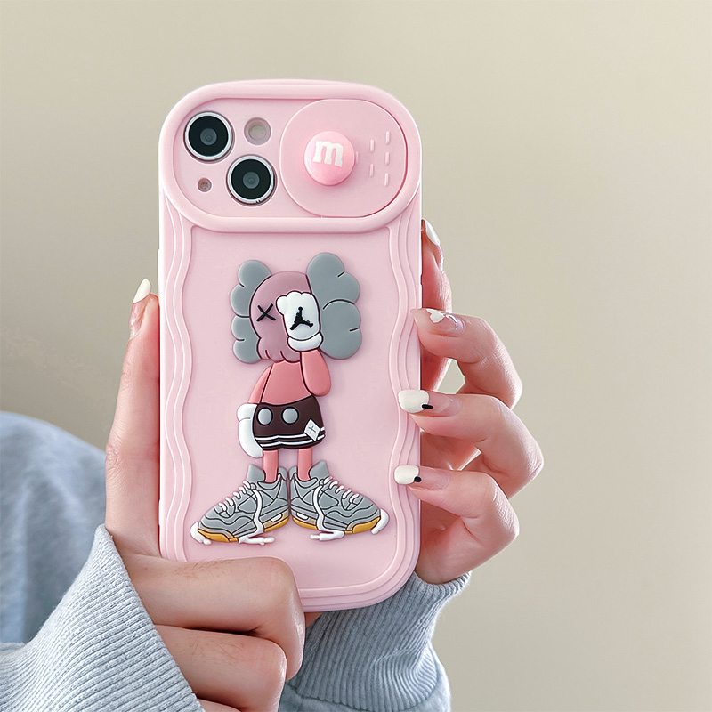 Black Gloomy Bear Doll Push The Window Cover Soft Case iP iPhone 11 12 13 14 Pro Max + Plus Wavy Casing Apple