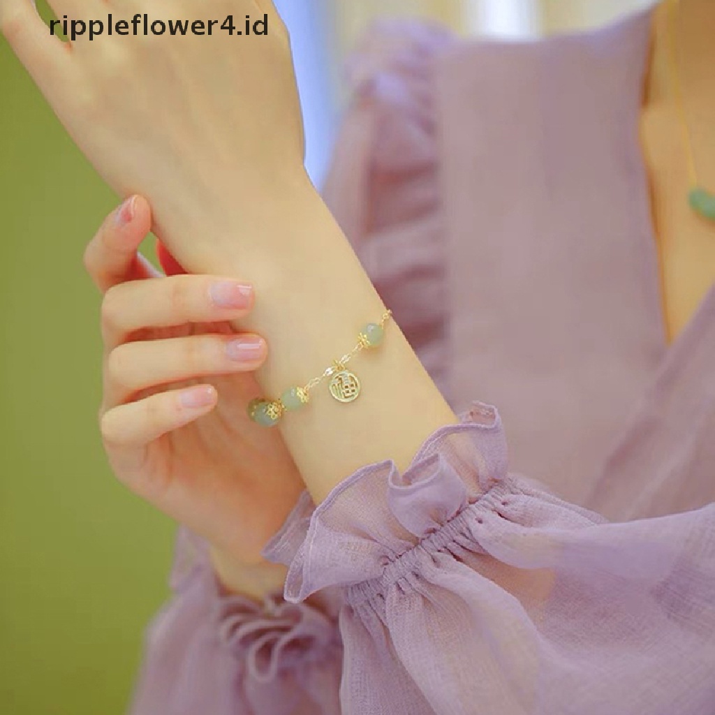 {rippleflower4.id} Fu Karakter Keberuntungan Hetian Giok Gelang Antik Kreatif Semua Pertandingan Menguntungkan Lucu Perempuan Temperamen Hadiah Fashion Femme~