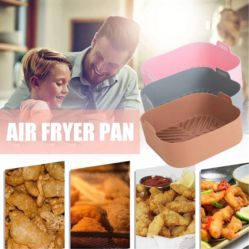 Aksesoris Dapur Praktis Tahan Panas Memanggang Panci Keranjang Cuci Buah Sayur Persegi Air Fryer Silikon Liner Tidak Lengket Baking Tray Dengan Pegangan