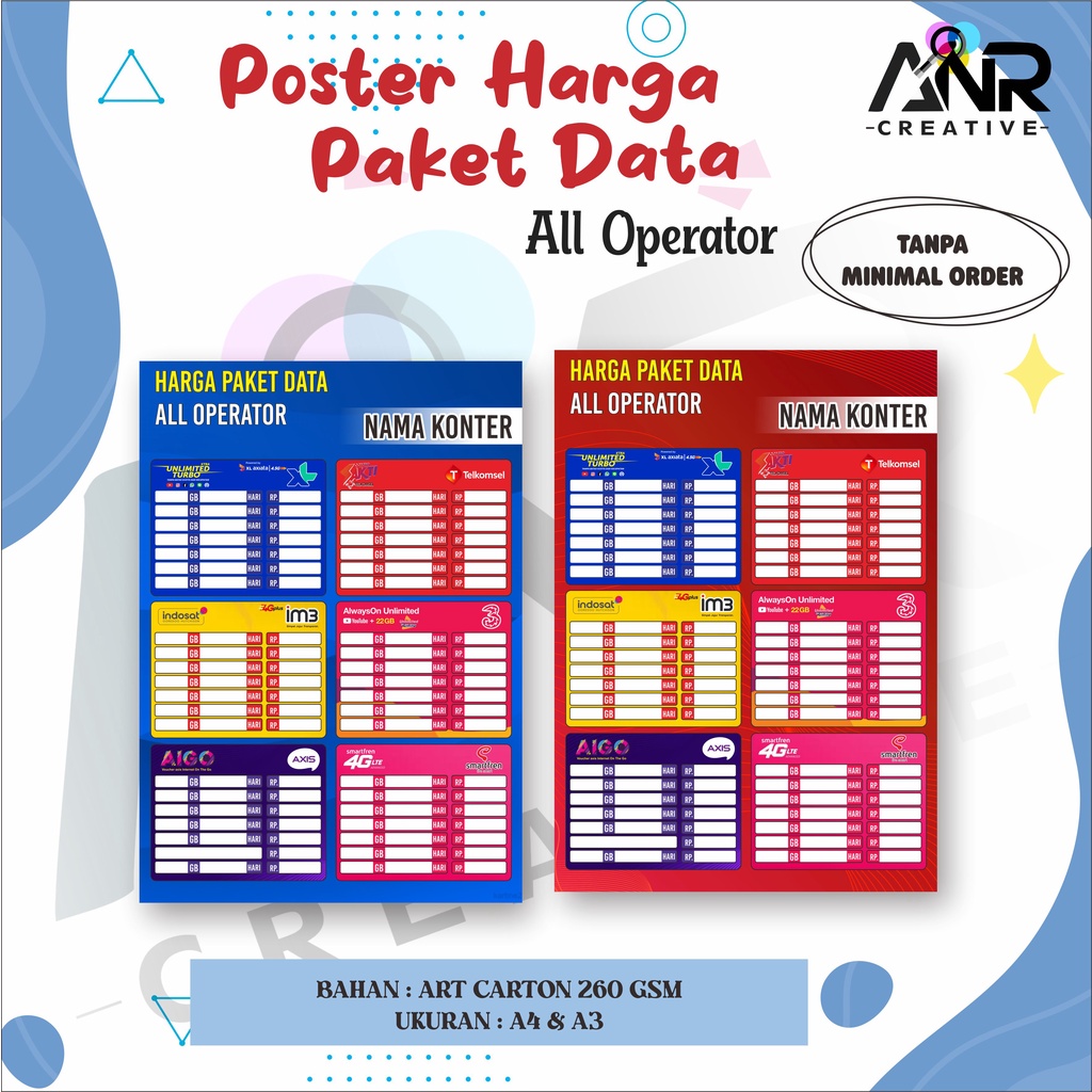 Jual Poster Konter Daftar Harga Kuota Poster Daftar Harga Paket Data