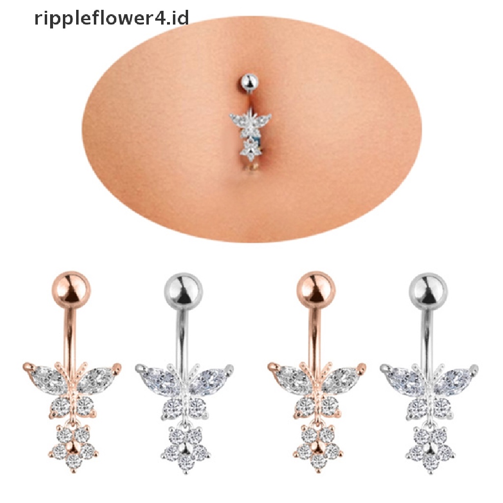 {rippleflower4.id} Butterfly Zircon Surgical Steel Pusar Pusar Pusar Cincin Perhiasan Tubuh~