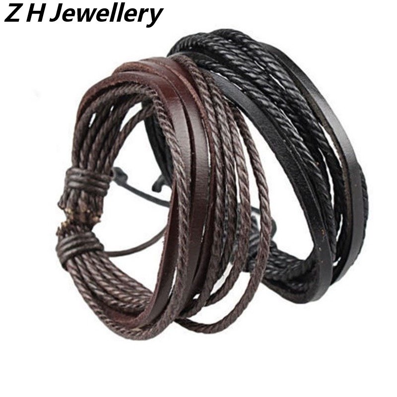 [Z H Jewelry] Hip Hop Rock Pria Fashion Kulit Multi Layer Gelang/Aksesoris Perhiasan Pesta 17CM~21CM