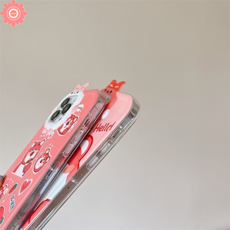 Kartun Strawberry Bear Manyo Case Realme C15 C30 C3 C12 C11 C31 C21 C20 C21Y C35 C33 C25 C25Y C25s 9i 9Pro+9 7i 8 7 5s 8Pro 5i 6i 5 C17 C2 3D Bow Little Monster Lens Lembut Sarung Cover Sarung