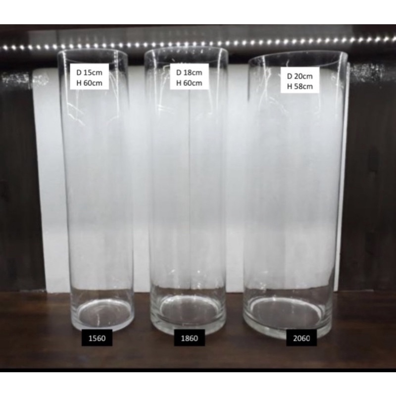 [ OJOL ] Vas bunga kaca tabung jumbo tinggi 60cm 50cm 40cm 30cm 28cm diameter 15cm 18cm 20cm