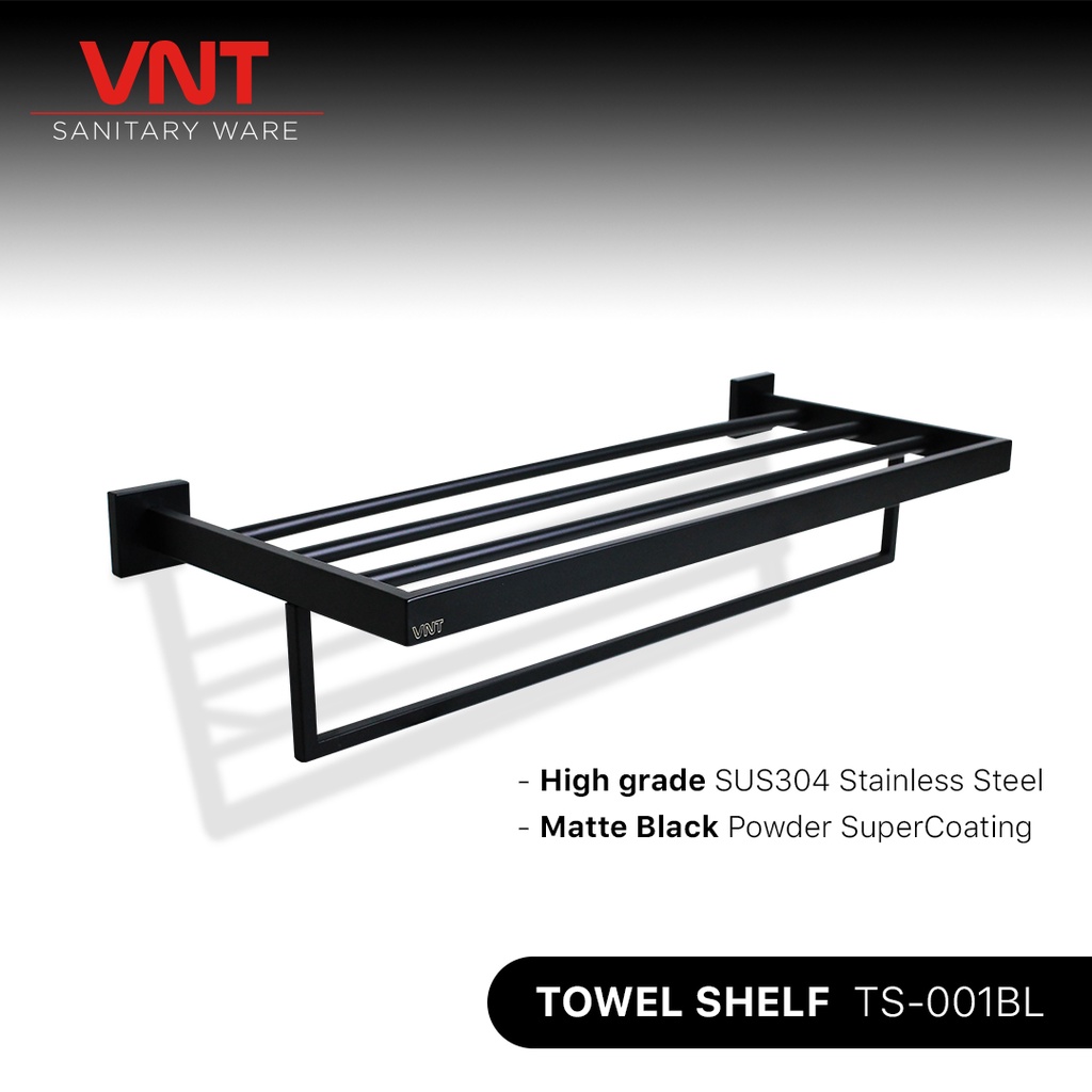 VNT Gantungan Handuk Hitam Hanger Dinding Rak Tempat Baju Kamar Mandi Black Towel Shelf