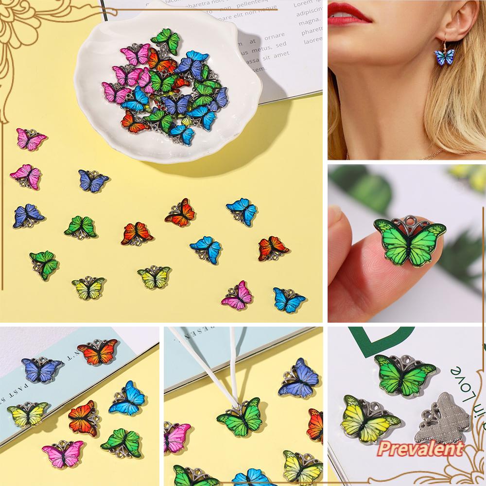 Preva 10 Pcs Liontin Kupu-Kupu Hadiah Multicolor Enamel DIY Aksesoris Kalung Anting Crafting