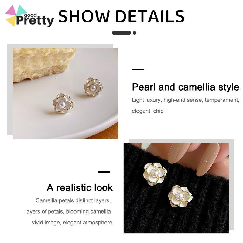 Anting Camellia Mutiara Korea Fashion Sederhana Gaya Aksesori Wanita - PD