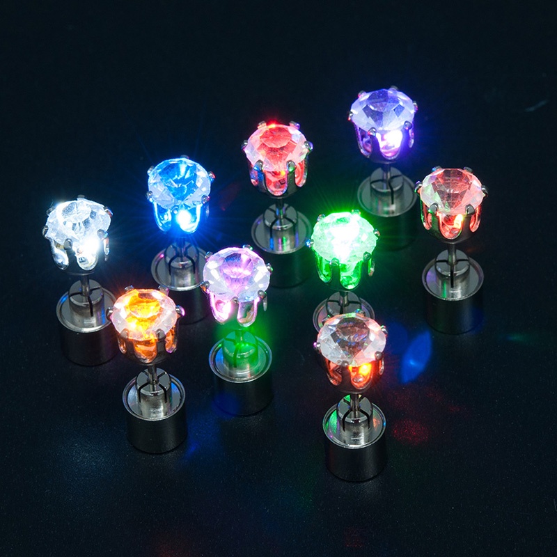 Anting LED Kreatif Keren Flash Zirkon Anting Kreatif Anting-Anting Bar Klub Malam Disco Pesta Hipster Bercahaya Anting Perhiasan