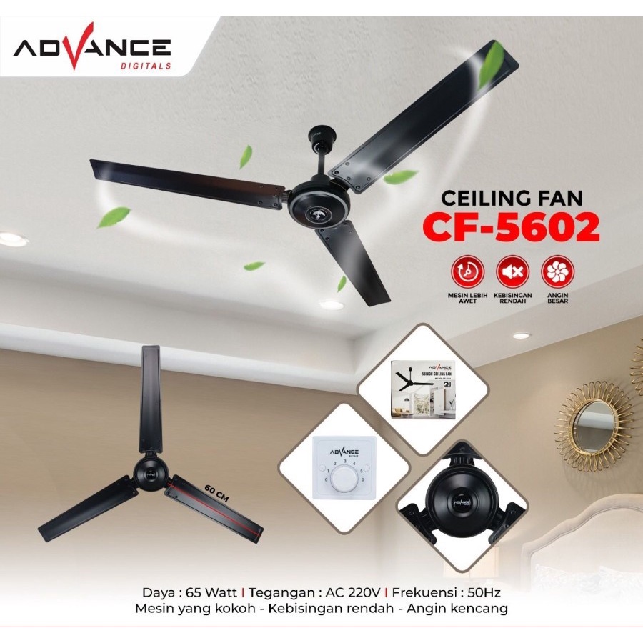 Kipas Angin GANTUNG Advance CF-5602 Ceiling Fan Besi HITAM