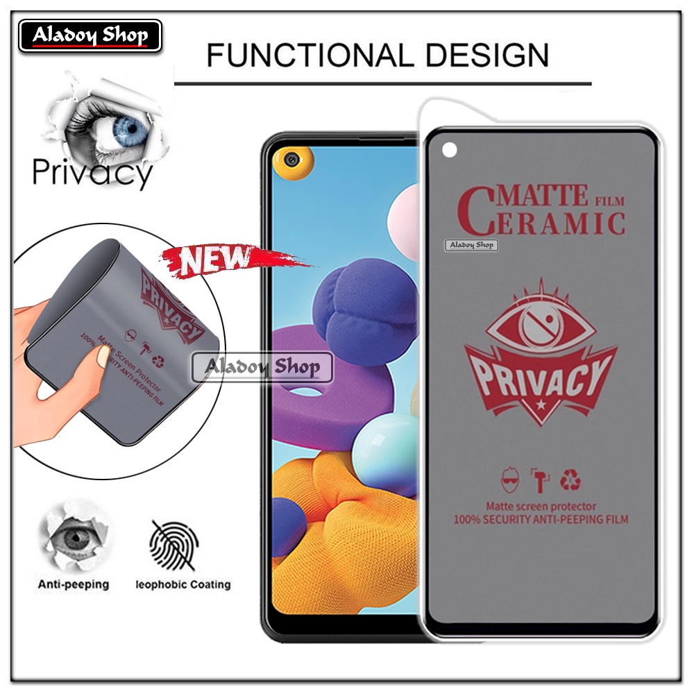 Tempered Glass Anti SPY Samsung A21 Anti Gores Privacy + Tempered Glass kamera dan Skin Carbon