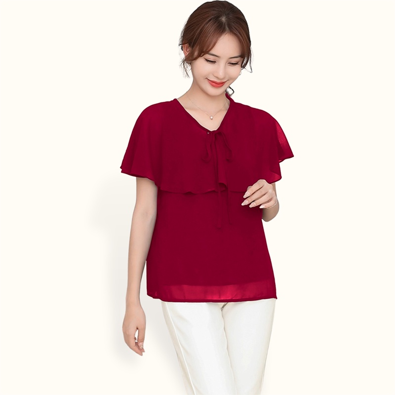 Blus Sifon lengan pendek double layer variasi tali model terbaru - XSHOP Maliha