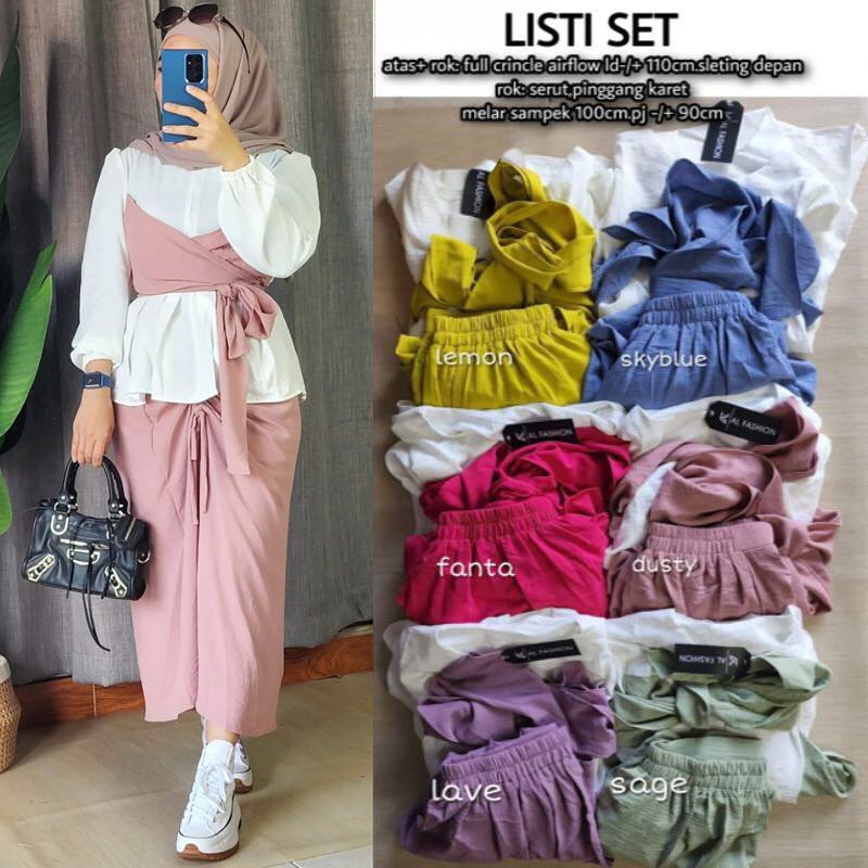 LISTY SET WD BAHAN CRINKLE AIRFLOW MOTIF POLOS UKURAN M L XL RESLETING DEPAN BUSUI FRIENDLY DPAAT BAJU ATASAN + ROK PANJANG SETELAN WANITA TERBARU KEKINIAN 2023 BAJU SET KOREAN STYLE MUSLIM ONE SET WANITA CASUAL VIRAL FASHION MUSLIM TERBARU