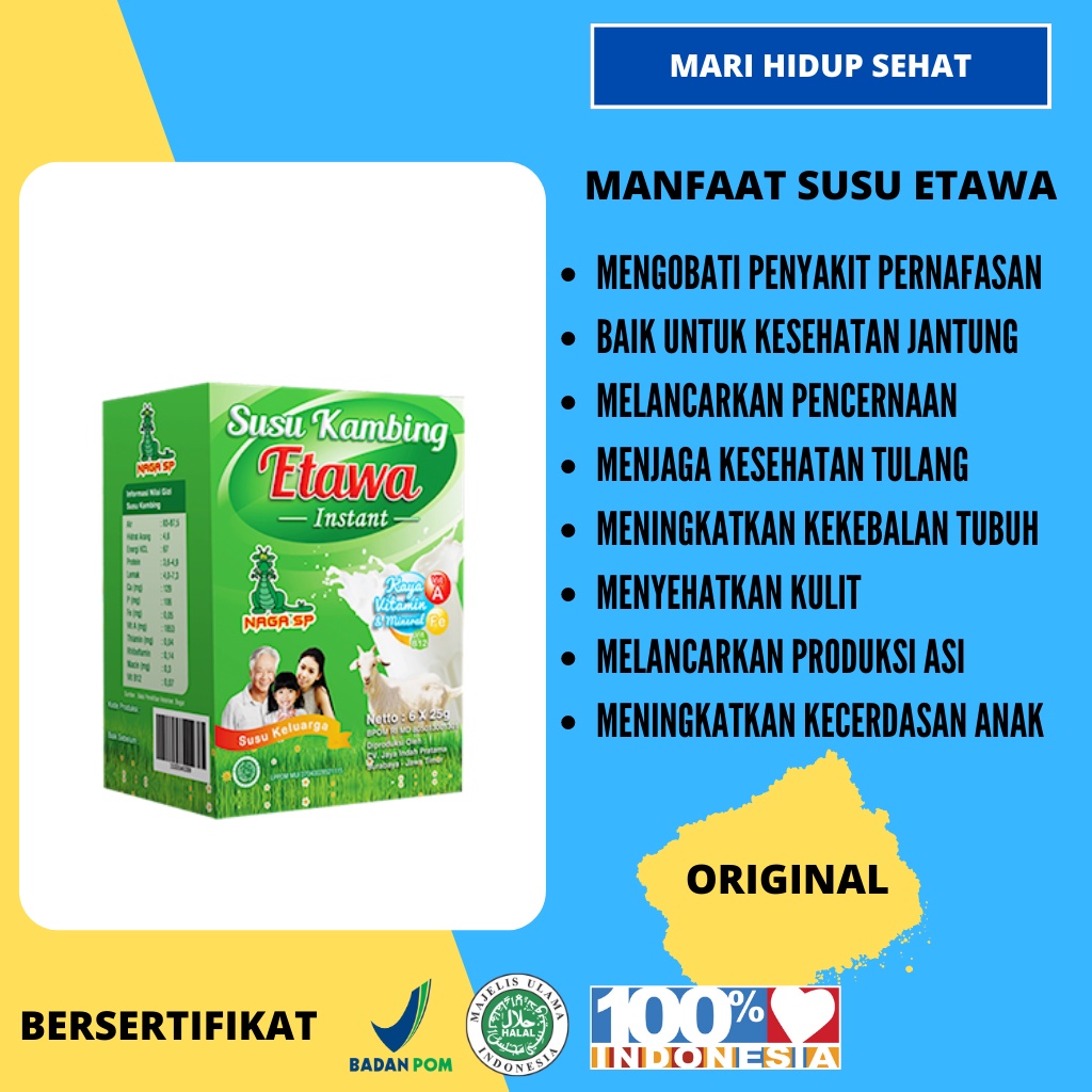 

Susu Kambing Etawa Bubuk Ettawa Obat Asma TBC Pernafasan Naga SP 150 Gram Original