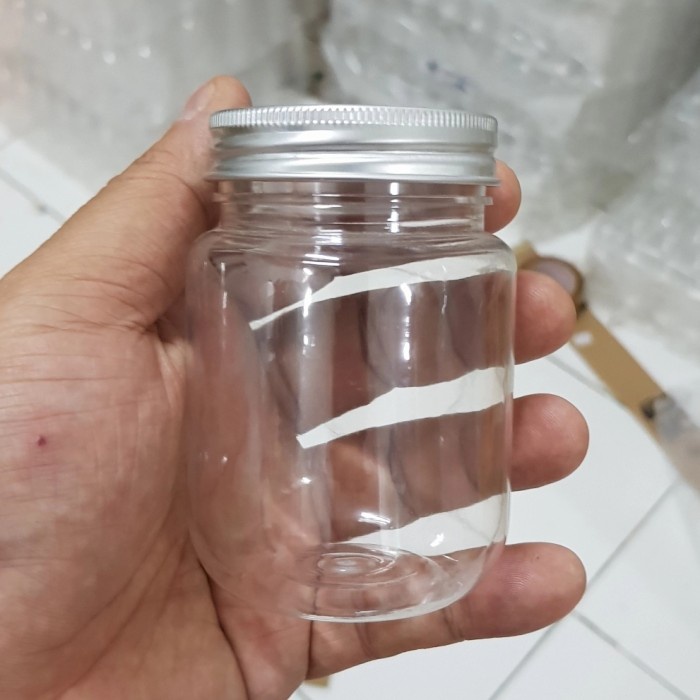 /////] Toples Jar BULAT 200 ml TUTUP ALUMUNIUM - Botol Toples Plastik 200ml