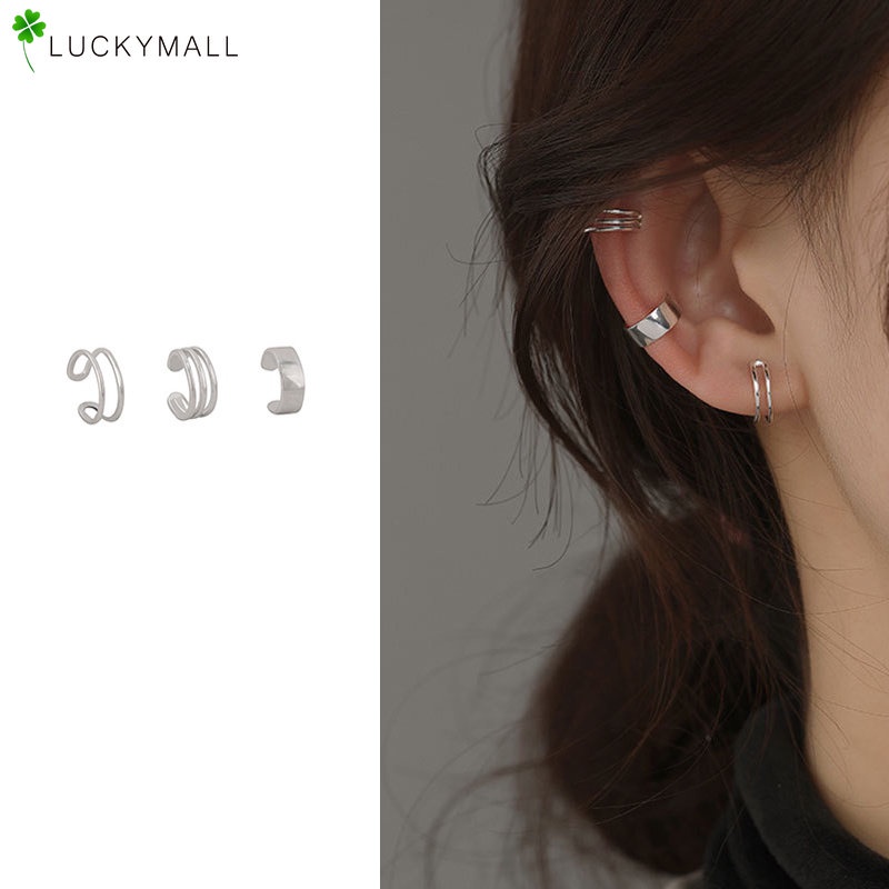 Korea Anting Perak Set Untuk Wanita Vintage Hypoallergenic Tanpa Tindik Klip Earring Y2K Perhiasan Aksesoris