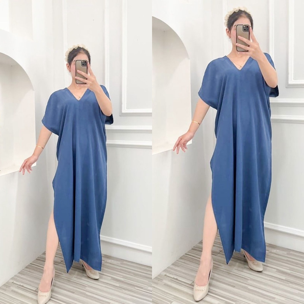 Julia Long Square Panjang Crinkle Airflow Premium Dress Lengan Pendek Vneck